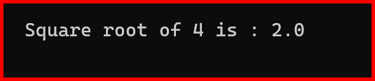 Picture showing the output of the math.sqrt function in python